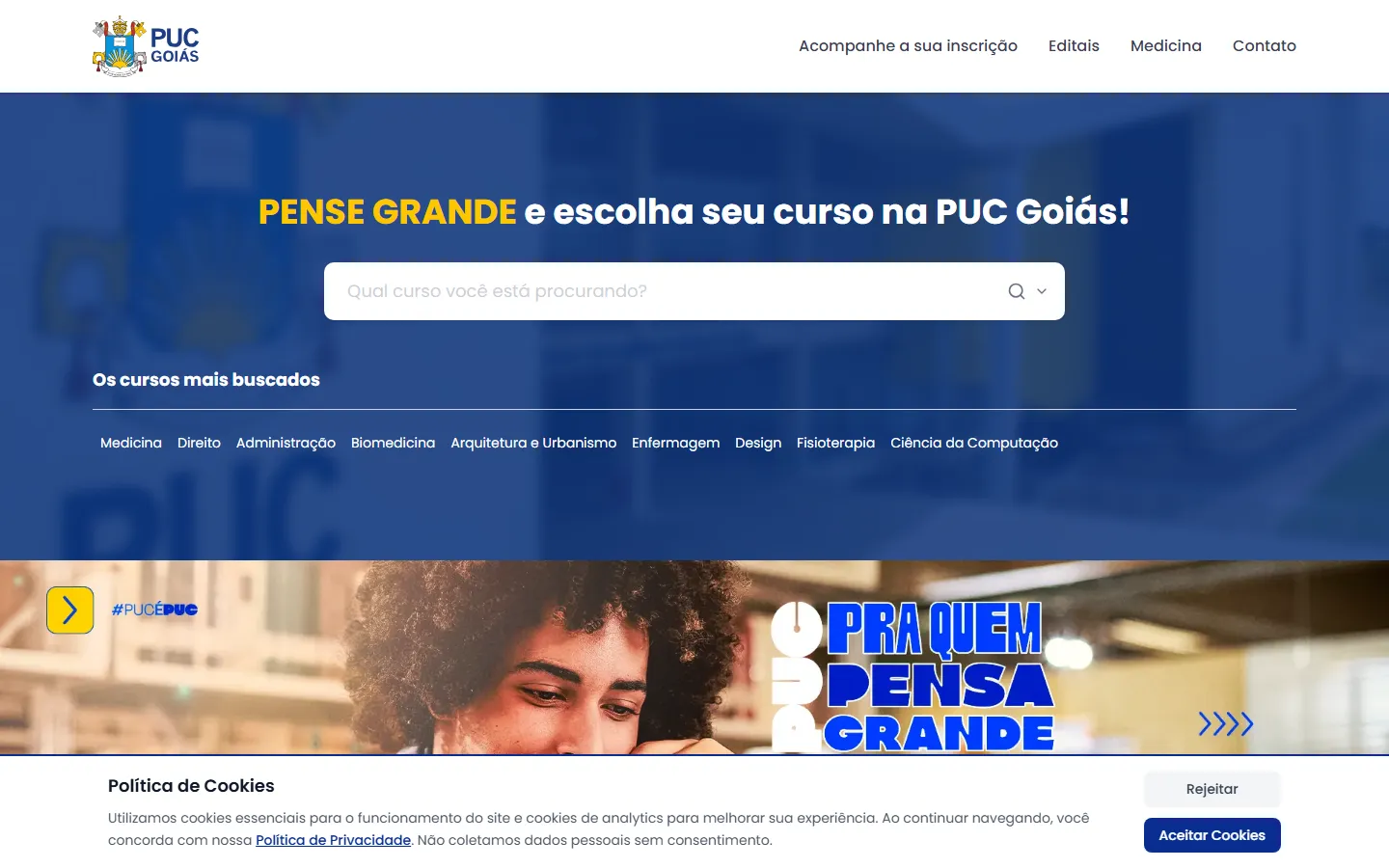 Case PUC Goiás Vestibular: Site de captação para PUC Goiás